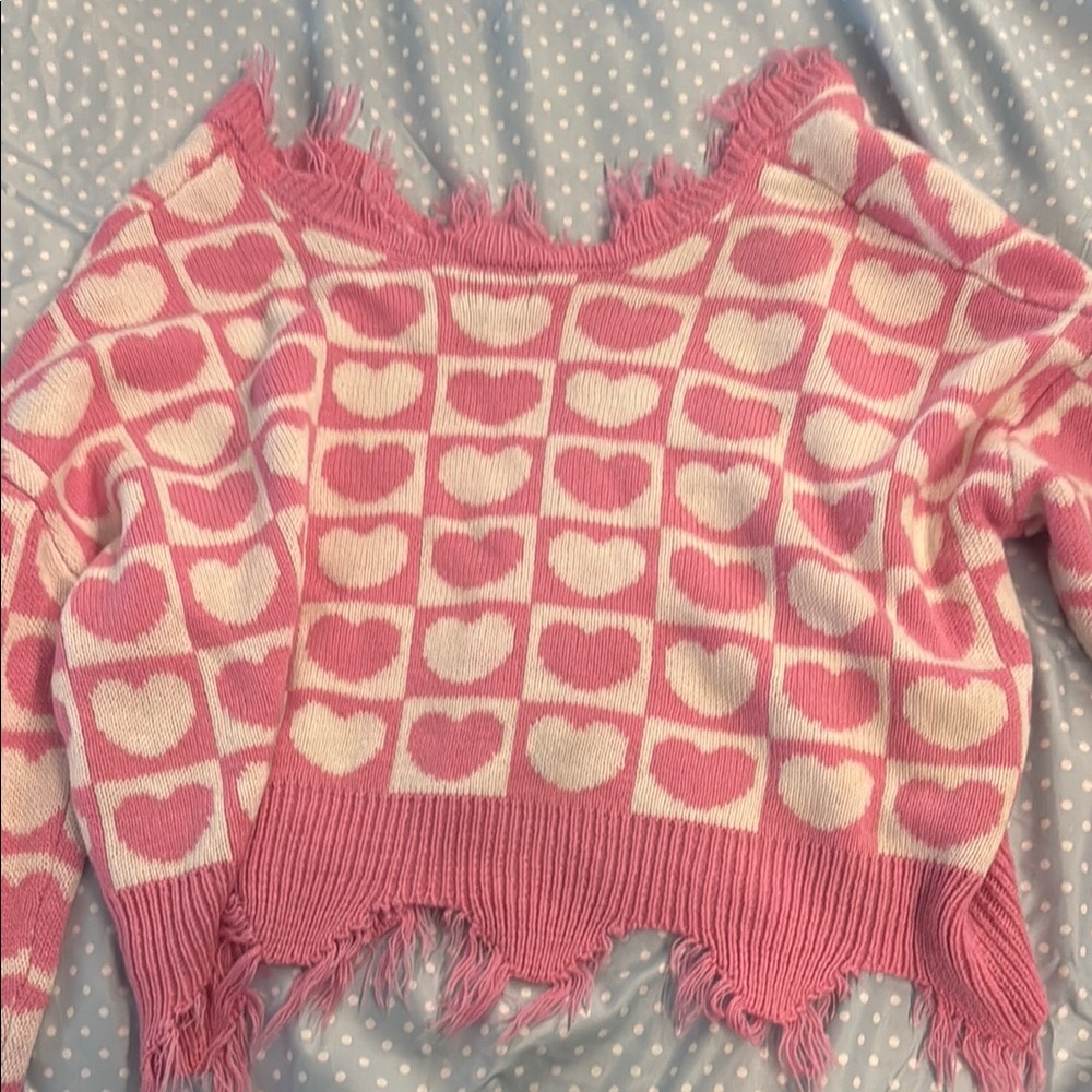 Pink Heart Pattern Sweater - Picture 3 of 3